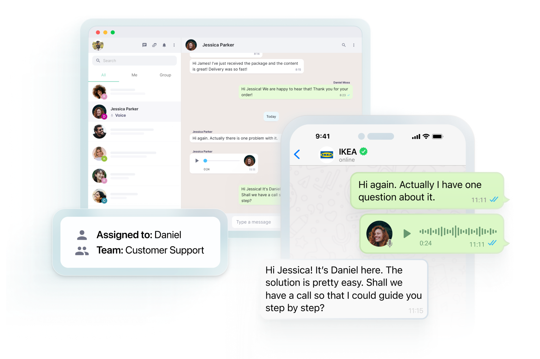 Illustration showing WhatsApp desktop and mobile applications